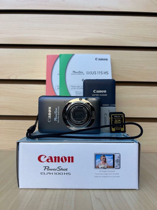 Used Canon PowerShot ELPH 100 HS Digital Camera Gray | 12.1MP | Tested & Fully Operational
