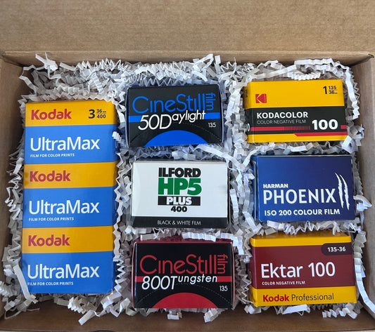 35mm Film Gift Box – Assorted Kodak, Harman, Ilford, & Cinestill Film (9 Rolls Total)